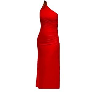 Cache Red Stretchy one Shoulder Long Maxi Black Tie Formal Dress 2 XS